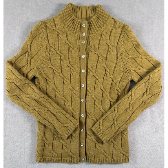 Jones New York Sweaters - Vintage Jones New York Mustard‎ Yellow Cable Knit Cardigan Mock Neck Size P/S